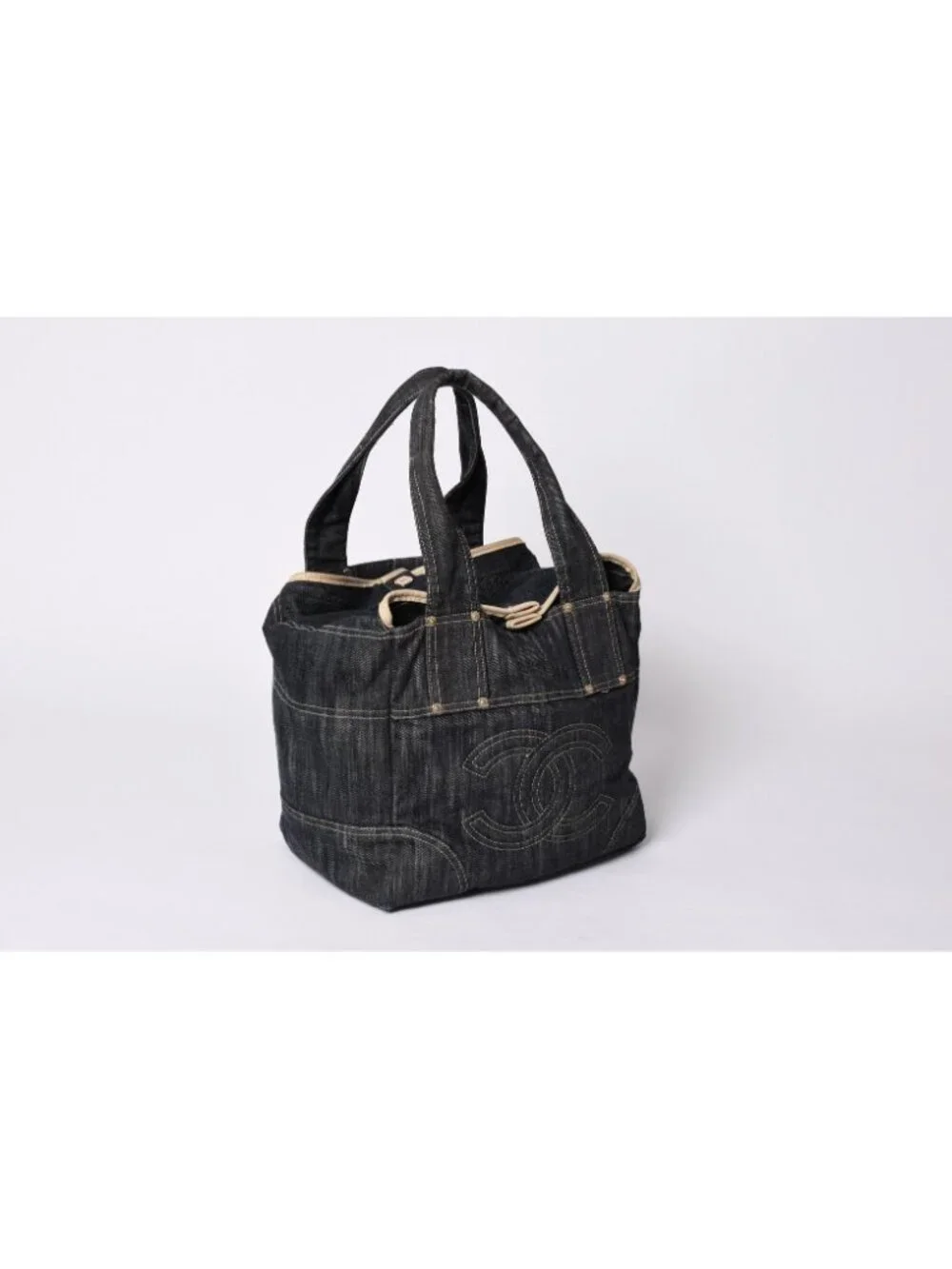Chanel Sparkling Denim Tote Bag Fabric Indigo Gold